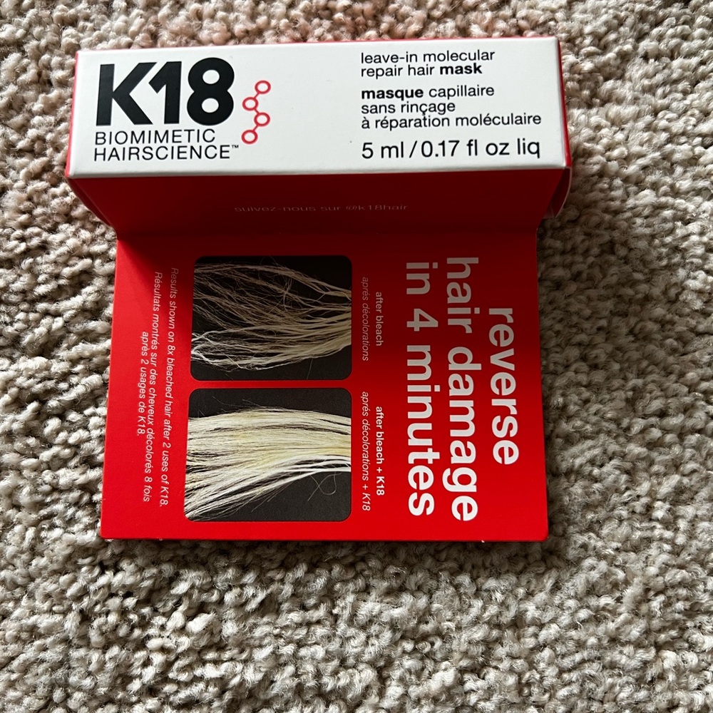 New: K18 Leave-In Molecular Repair Hair Mask -.17fl Oz